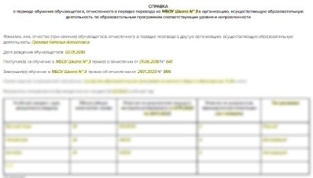 Справка о периоде обучения обучающегося, отчисленного в порядке перевода